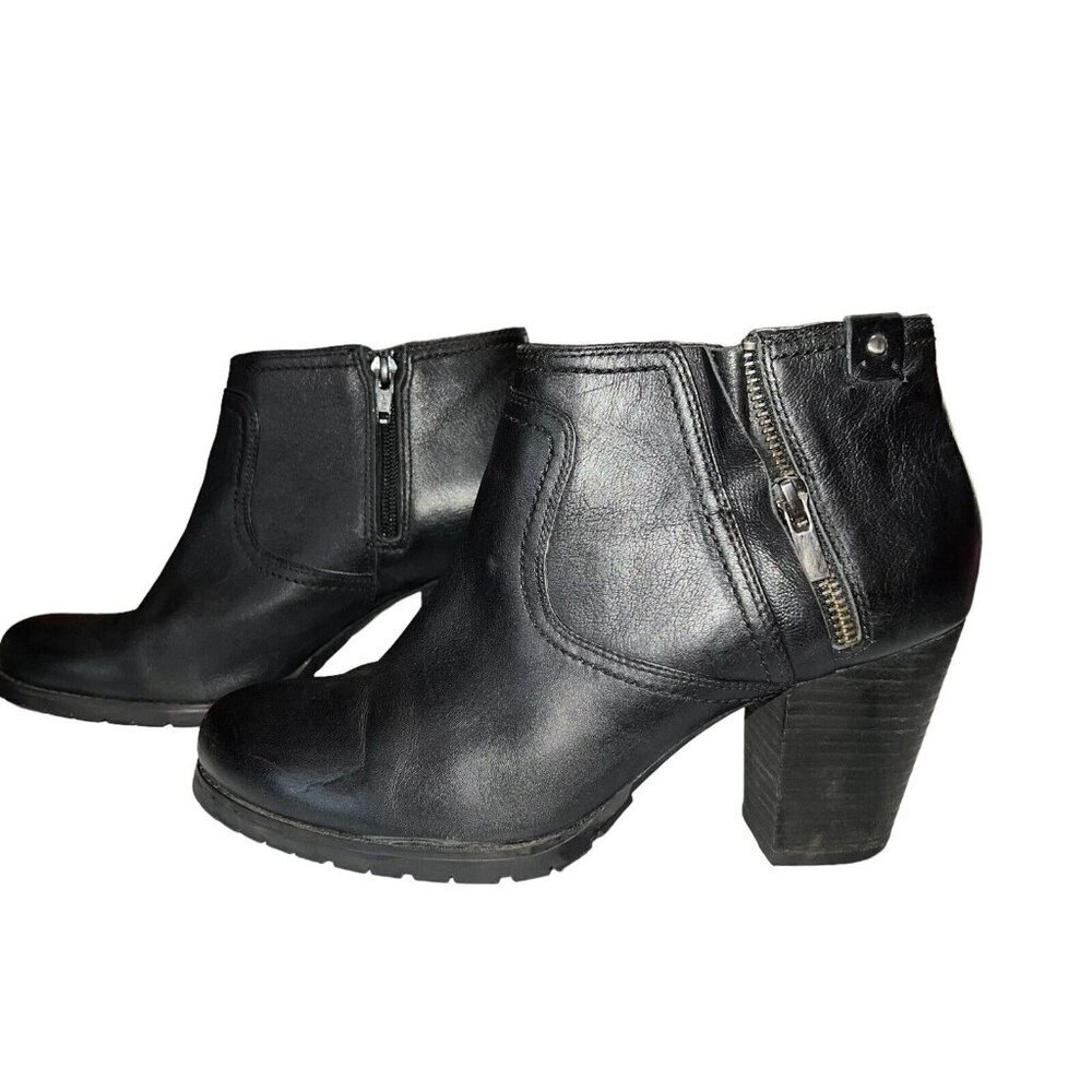 Clarks Mission Halle Distressed Leather Black Heel Ankle Boot Women Size 9